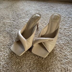 Vince Camuto Elegant Cream Heeled Mules
